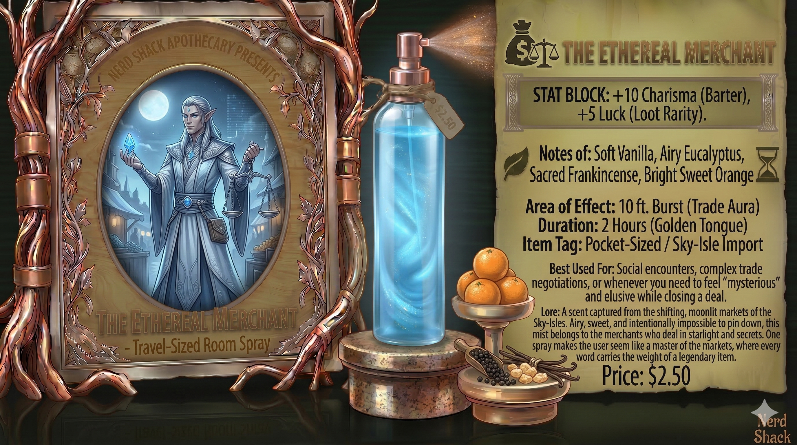 💰 The Ethereal Merchant (Travel-Sized Room Spray)